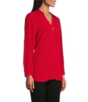 Slim Factor by Investments Point Collar Y-Neck Long Sleeve Button Front Top