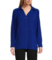 Slim Factor by Investments Point Collar Y-Neck Long Sleeve Button Front Top