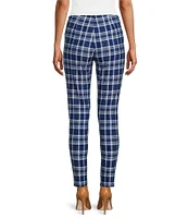 Slim Factor by Investments Ponte Knit Blue Plaid No Waist Leggings