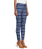 Slim Factor by Investments Ponte Knit Blue Plaid No Waist Leggings