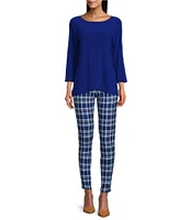 Slim Factor by Investments Ponte Knit Blue Plaid No Waist Leggings