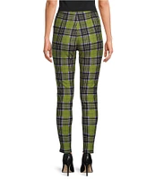 Slim Factor by Investments Ponte Knit Bright Chartreuse Plaid No Waist Leggings