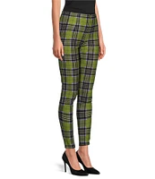 Slim Factor by Investments Ponte Knit Bright Chartreuse Plaid No Waist Leggings