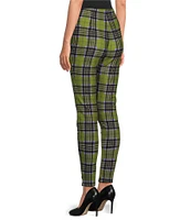 Slim Factor by Investments Ponte Knit Bright Chartreuse Plaid No Waist Leggings