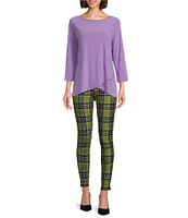 Slim Factor by Investments Ponte Knit Bright Chartreuse Plaid No Waist Leggings