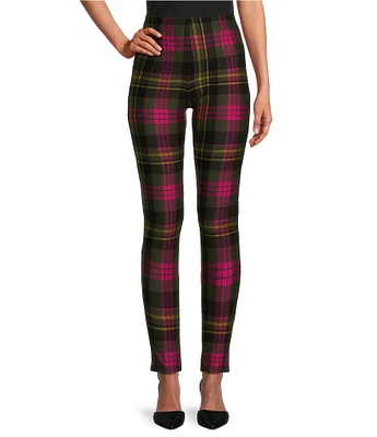 Slim Factor by Investments Ponte Knit Forest Night Plaid No Waist Leggings