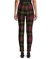 Slim Factor by Investments Ponte Knit Forest Night Plaid No Waist Leggings