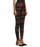 Slim Factor by Investments Ponte Knit Forest Night Plaid No Waist Leggings