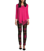 Slim Factor by Investments Ponte Knit Forest Night Plaid No Waist Leggings