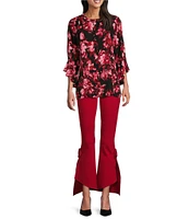 Slim Factor by Investments Ponte Knit Hi-Low Kick Flare Self Flower Pants