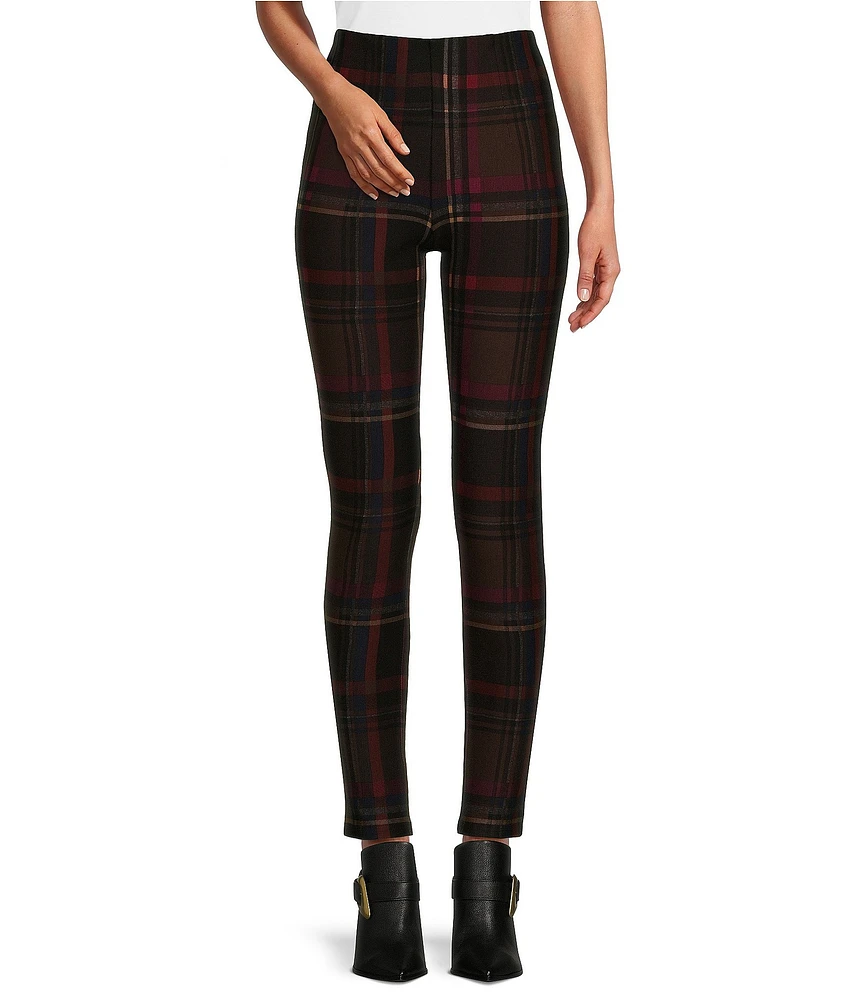 Slim Factor by Investments Ponte Knit Mole Plaid Print No Waist Leggings