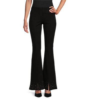 Slim Factor by Investments Ponte Knit No Waist Flare Leg Front Slit Heatset Pants