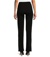 Slim Factor by Investments Ponte Knit No Waist Slim Leg Rhinestone Clusters Pants