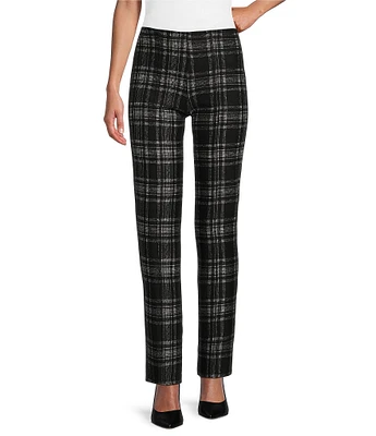 Slim Factor by Investments Ponte Knit No Waist Slim Straight New York Plaid Pants