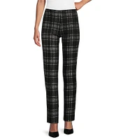 Slim Factor by Investments Ponte Knit No Waist Slim Straight New York Plaid Pants