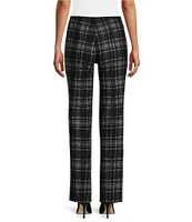 Slim Factor by Investments Ponte Knit No Waist Slim Straight New York Plaid Pants