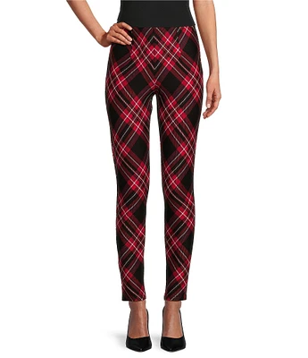 Slim Factor by Investments Ponte Knit Plaid Print No Waist Leggings