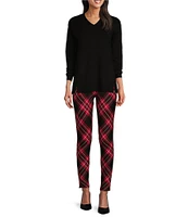 Slim Factor by Investments Ponte Knit Plaid Print No Waist Leggings