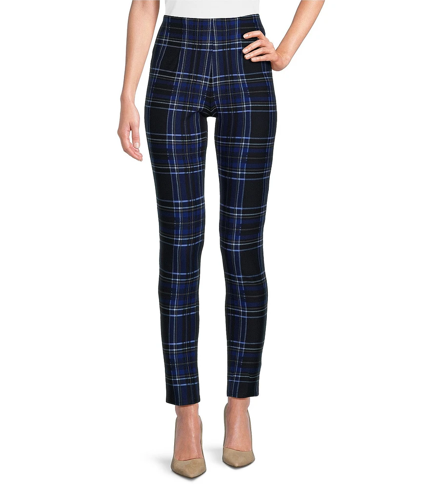 Slim Factor by Investments Ponte Knit Royal Blue Plaid Print No Waist Leggings