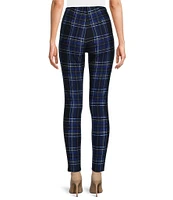 Slim Factor by Investments Ponte Knit Royal Blue Plaid Print No Waist Leggings