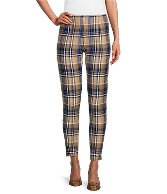 Slim Factor by Investments Ponte Knit Tannin Plaid No Waist Leggings