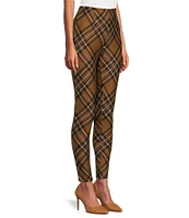 Slim Factor by Investments Ponte Knit Tobacco Brown Plaid Print No Waist Leggings