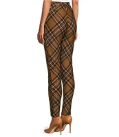 Slim Factor by Investments Ponte Knit Tobacco Brown Plaid Print No Waist Leggings