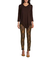 Slim Factor by Investments Ponte Knit Tobacco Brown Plaid Print No Waist Leggings