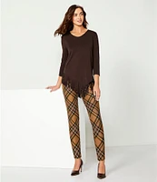 Slim Factor by Investments Ponte Knit Tobacco Brown Plaid Print No Waist Leggings