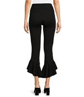 Slim Factor by Investments Ponte Knit Wide Waistband Tapered Ruffle Hem Cropped Flare Pants