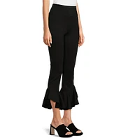 Slim Factor by Investments Ponte Knit Wide Waistband Tapered Ruffle Hem Cropped Flare Pants