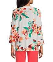 Slim Factor by Investments Scattered Blooms V-Neckline 3/4 Slit Sleeve Top