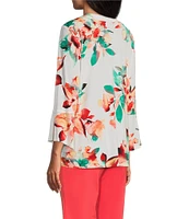 Slim Factor by Investments Scattered Blooms V-Neckline 3/4 Slit Sleeve Top