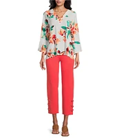 Slim Factor by Investments Scattered Blooms V-Neckline 3/4 Slit Sleeve Top