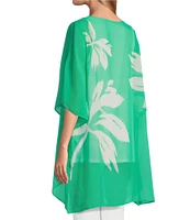 Slim Factor by Investments Simply Green Ikat Flower Placement Print Boat Neck 3/4 Sleeve Lined Tunic