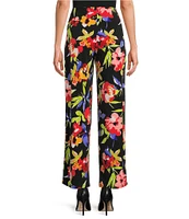 Slim Factor by Investments Spring Bloom Print No Waist Straight Leg Pants