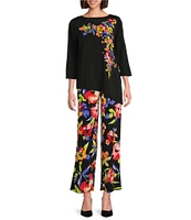 Slim Factor by Investments Spring Bloom Print No Waist Straight Leg Pants