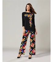 Slim Factor by Investments Spring Bloom Print No Waist Straight Leg Pants