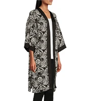 Slim Factor by Investments Stylized Floral Placement Print 3/4 Sleeve Long Kimono