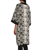 Slim Factor by Investments Stylized Floral Placement Print 3/4 Sleeve Long Kimono