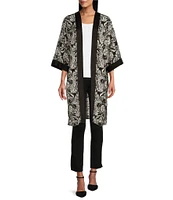 Slim Factor by Investments Stylized Floral Placement Print 3/4 Sleeve Long Kimono