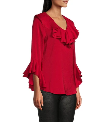 Slim Factor by Investments V-Neck 3/4 Ruffle Sleeve Blouse