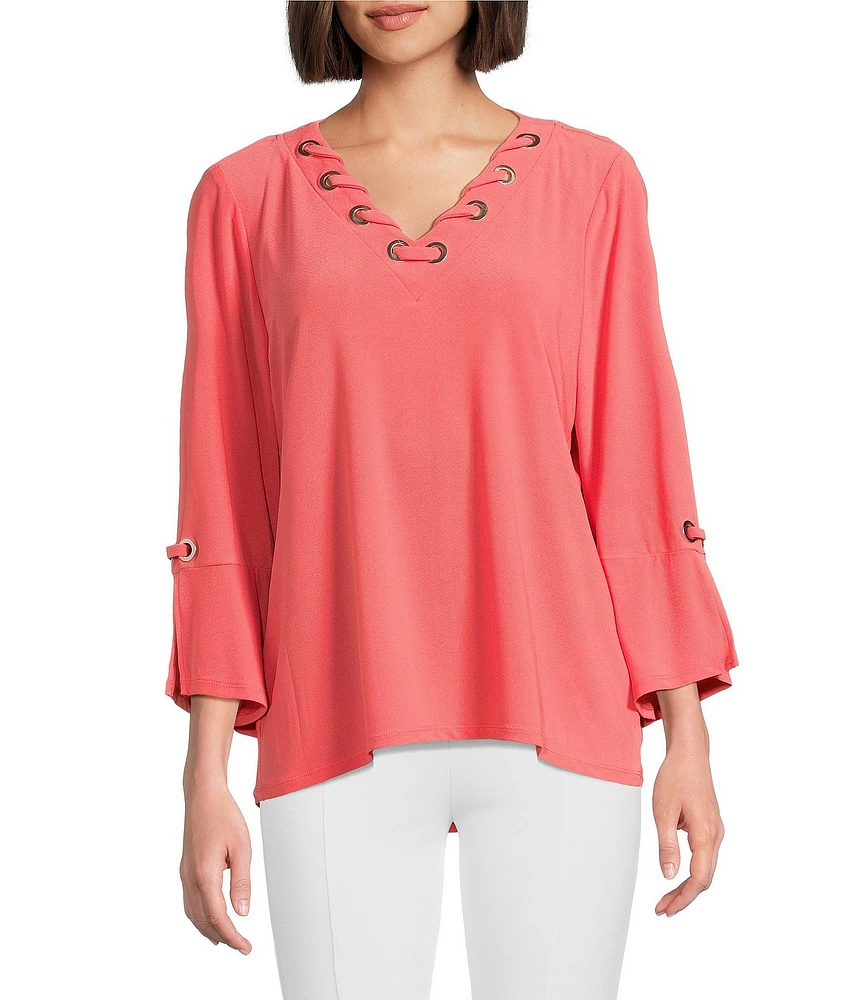 Slim Factor by Investments V-Neckline 3/4 Slit Sleeve Grommet Top