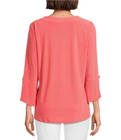 Slim Factor by Investments V-Neckline 3/4 Slit Sleeve Grommet Top