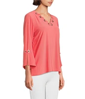 Slim Factor by Investments V-Neckline 3/4 Slit Sleeve Grommet Top