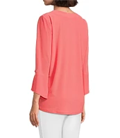 Slim Factor by Investments V-Neckline 3/4 Slit Sleeve Grommet Top