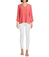 Slim Factor by Investments V-Neckline 3/4 Slit Sleeve Grommet Top