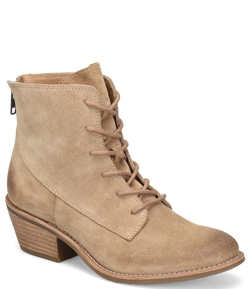 Sofft Annalise Leather Suede Lace-Up Stack Heel Western Inspired Booties