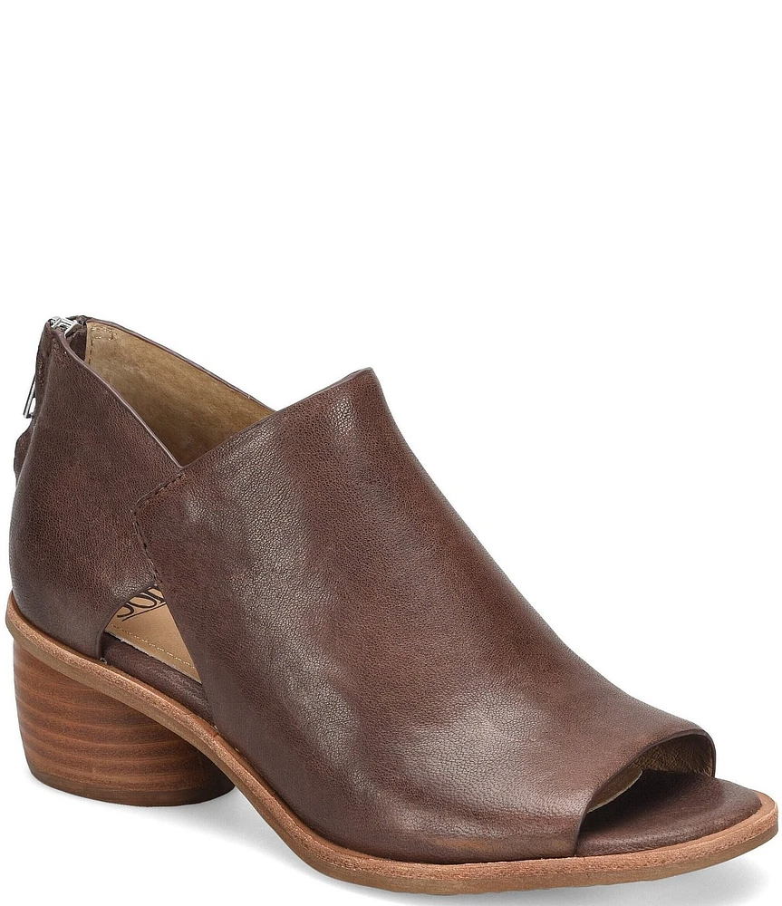 Sofft Carleigh Leather Rounded Stack Heel Peep Toe Shoes