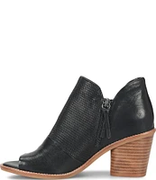 Sofft Molly Perforated Leather Stack Heel Peep Toe Shoes